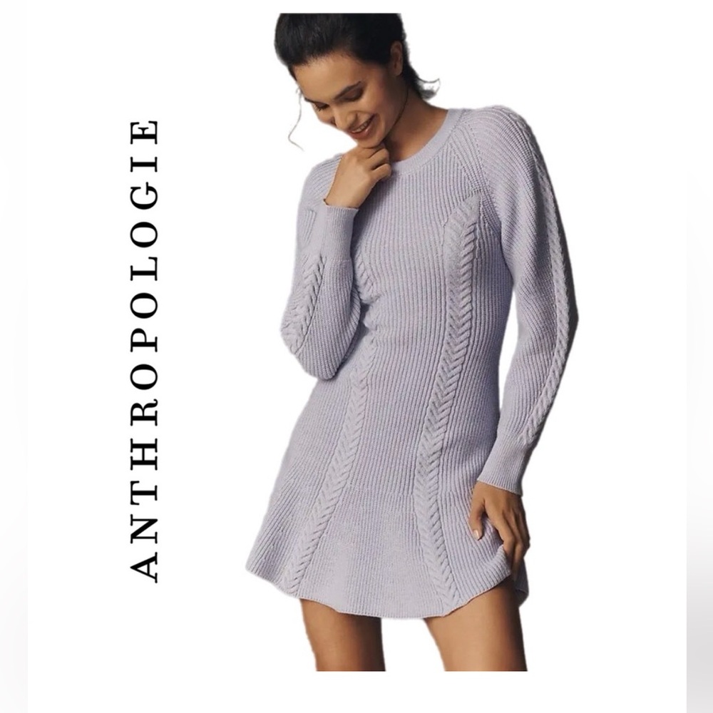 Anthropologie Lavender Knit Skater dress Long Sleeve Dress Size S/M NWT